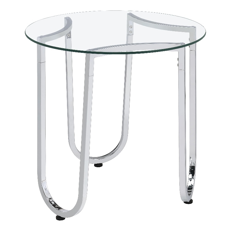 Pemberly Row Tempered Glass Top Metal Frame End Side Table in Chrome