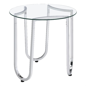 Pemberly Row Tempered Glass Top Metal Frame End Side Table in Chrome