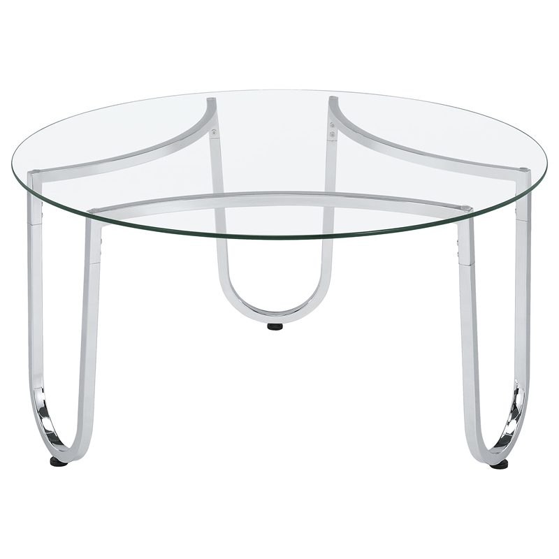 Pemberly Row Tempered Glass Top Metal Frame Cocktail Coffee Table in Chrome