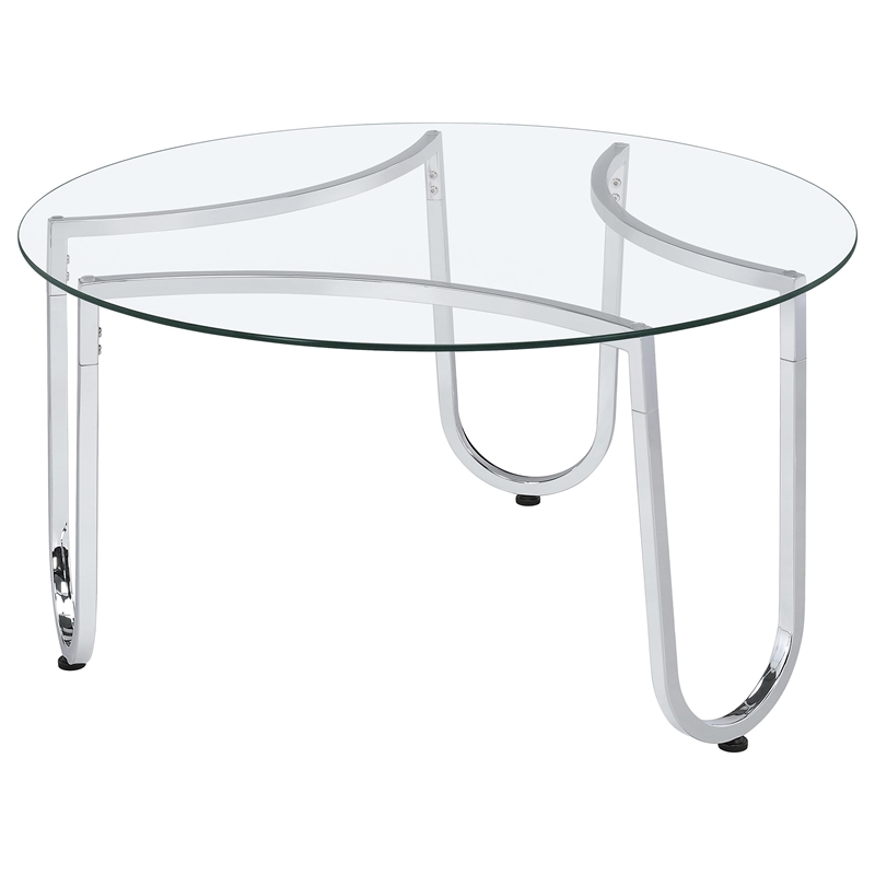 Pemberly Row Tempered Glass Top Metal Frame Cocktail Coffee Table in Chrome