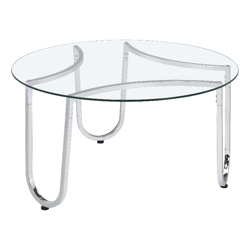 Pemberly Row Tempered Glass Top Metal Frame Cocktail Coffee Table in Chrome