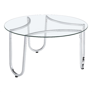 Pemberly Row Tempered Glass Top Metal Frame Cocktail Coffee Table in Chrome