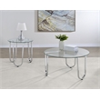 Pemberly Row 2-Piece Tempered Glass Metal Frame Coffee Table Set in Chrome