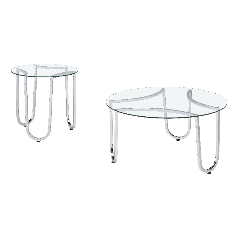 Pemberly Row 2-Piece Tempered Glass Metal Frame Coffee Table Set in Chrome