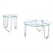 Pemberly Row 2-Piece Tempered Glass Metal Frame Coffee Table Set in Chrome