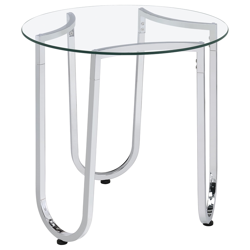 Pemberly Row 3-Piece Tempered Glass Metal Frame Coffee Table Set in Chrome