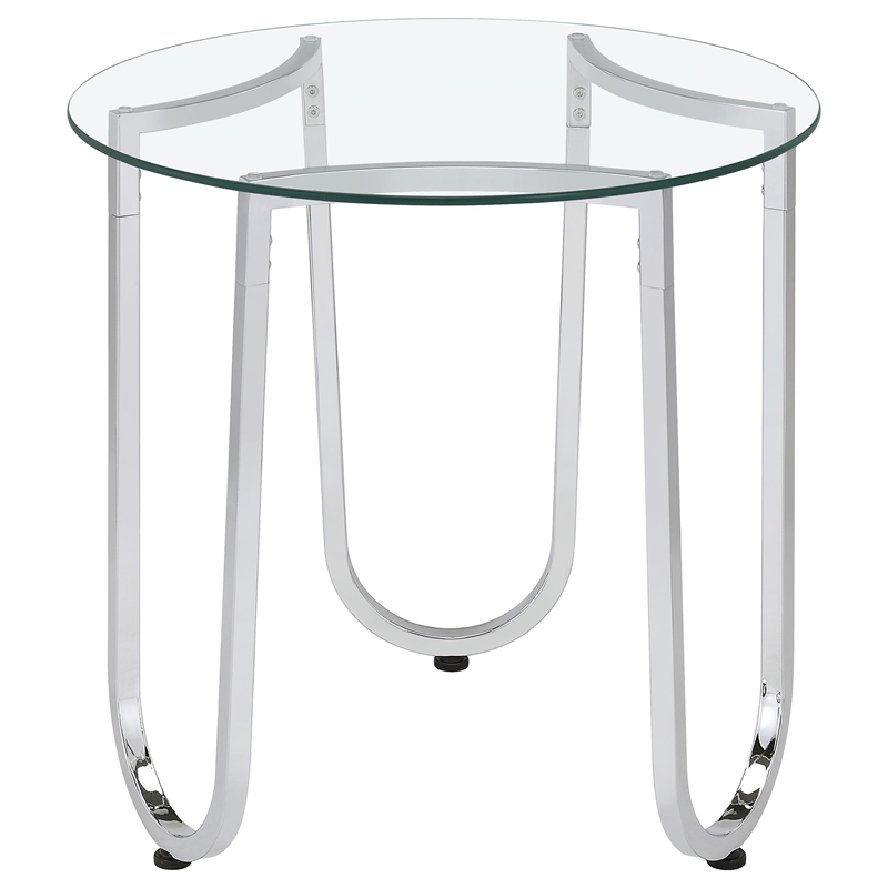Pemberly Row 3-Piece Tempered Glass Metal Frame Coffee Table Set in Chrome