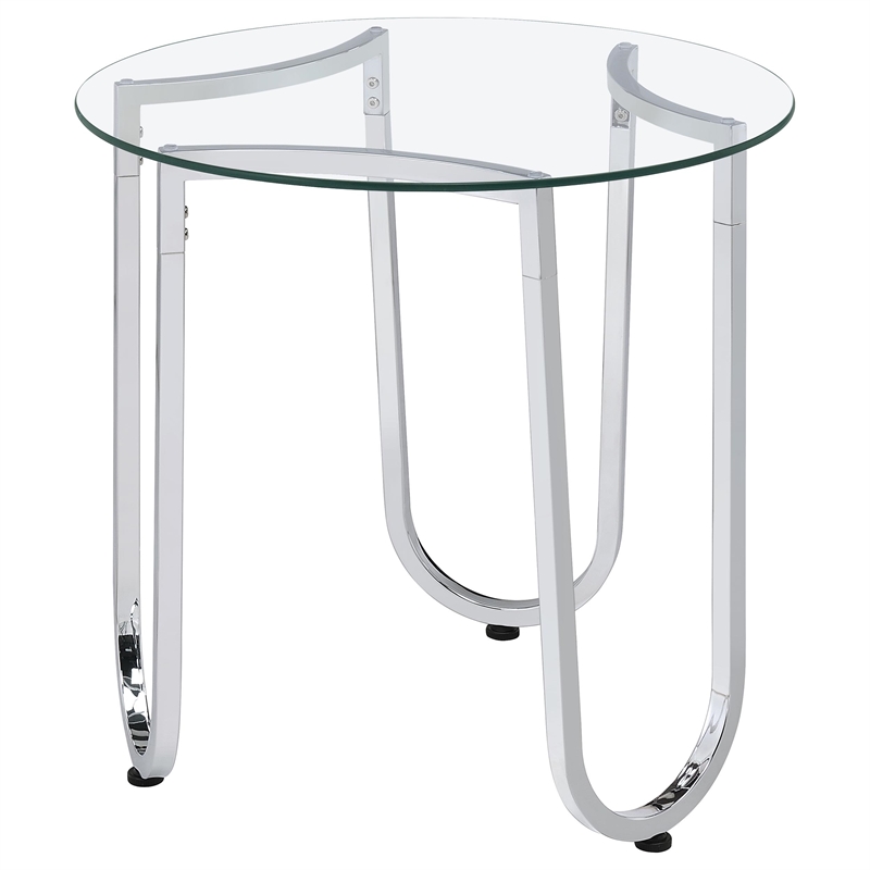 Pemberly Row 3-Piece Tempered Glass Metal Frame Coffee Table Set in Chrome