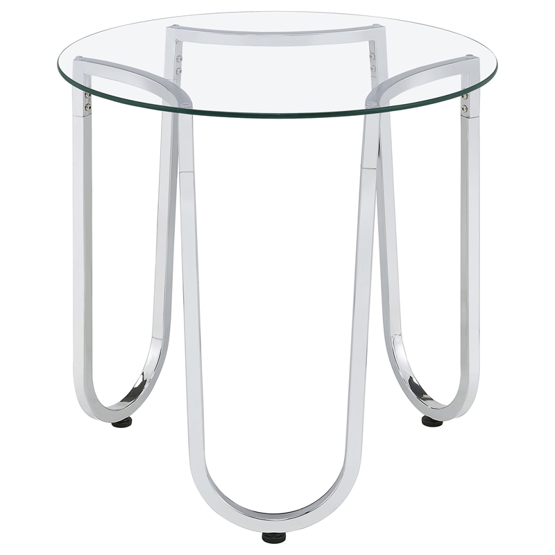Pemberly Row 3-Piece Tempered Glass Metal Frame Coffee Table Set in Chrome