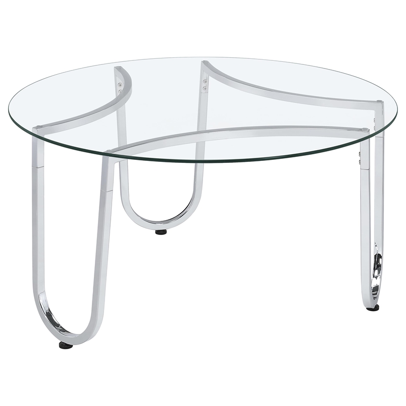 Pemberly Row 3-Piece Tempered Glass Metal Frame Coffee Table Set in Chrome