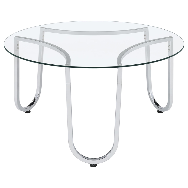 Pemberly Row 3-Piece Tempered Glass Metal Frame Coffee Table Set in Chrome