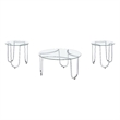 Pemberly Row 3-Piece Tempered Glass Metal Frame Coffee Table Set in Chrome