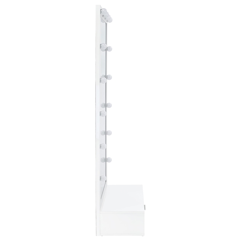 Pemberly Row 1-Drawer Lighted Full-Length Floor Mirror in White High Gloss
