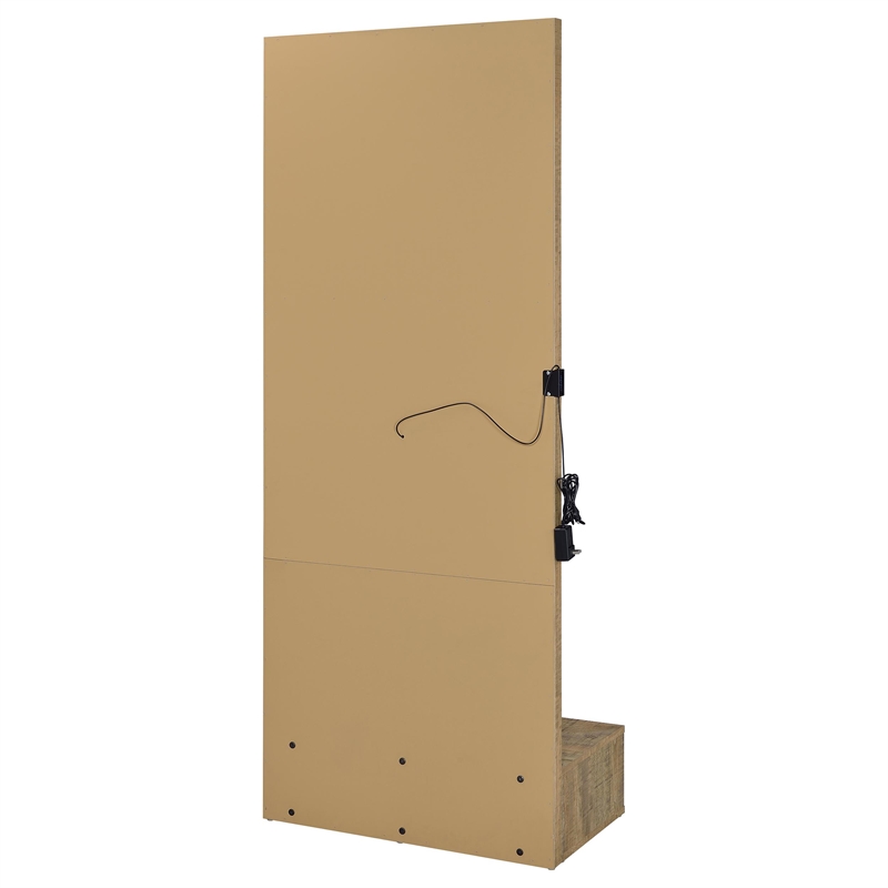 Pemberly Row 1-Drawer Lighted Full-Length Floor Glass Mirror in Brown