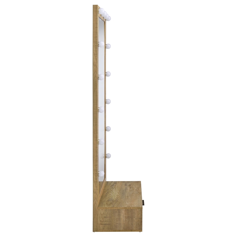 Pemberly Row 1-Drawer Lighted Full-Length Floor Glass Mirror in Brown