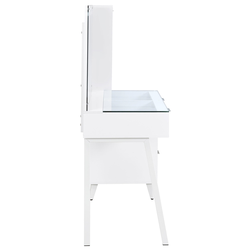 Pemberly Row 5-Drawer Makeup Vanity With LED Mirror in White High Gloss