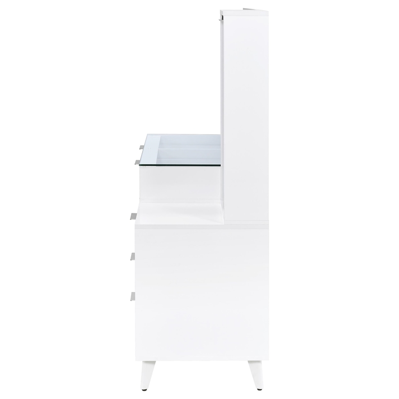 Pemberly Row 5-Drawer Makeup Vanity With LED Mirror in White High Gloss
