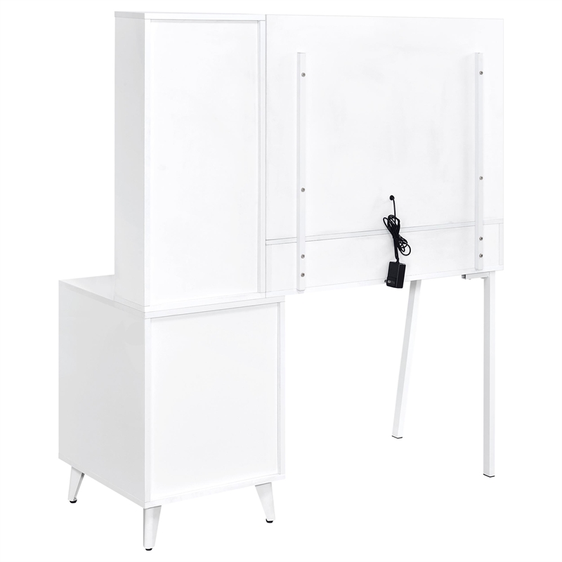 Pemberly Row 5-Drawer Makeup Vanity With LED Mirror in White High Gloss