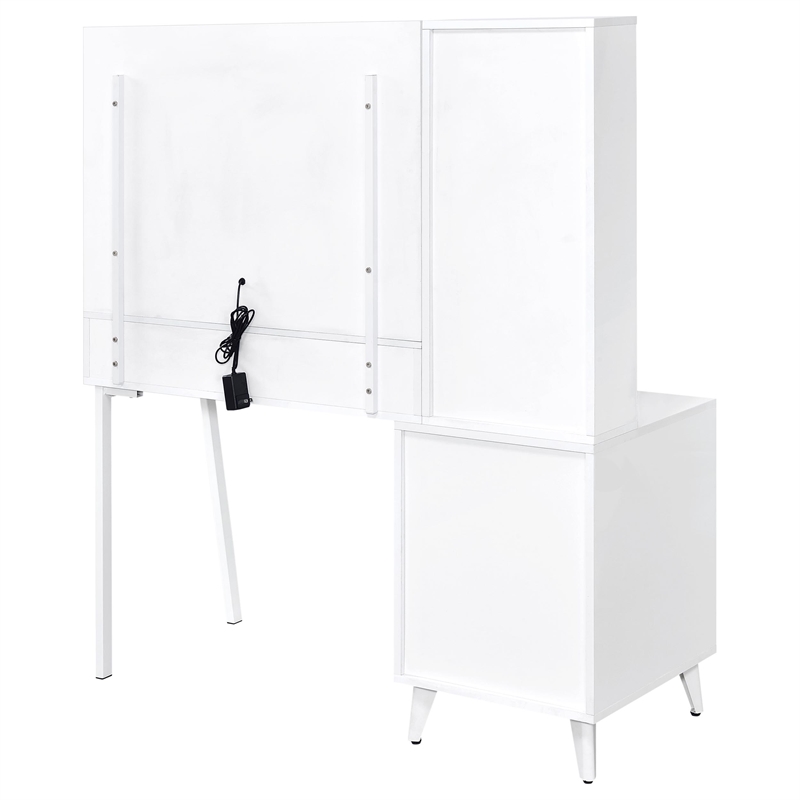 Pemberly Row 5-Drawer Makeup Vanity With LED Mirror in White High Gloss