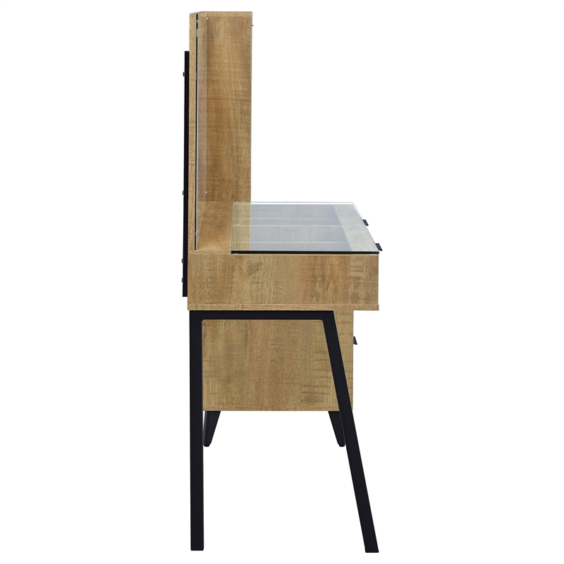 Pemberly Row 5-Drawer Makeup Vanity Table With LED Mirror in Brown