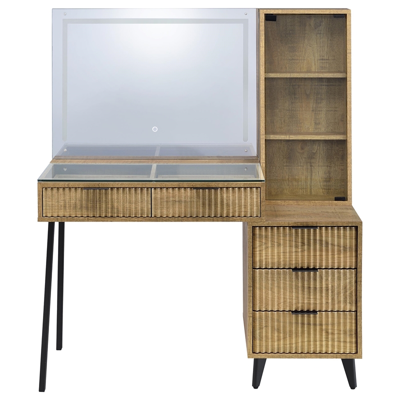 Pemberly Row 5-Drawer Makeup Vanity Table With LED Mirror in Brown
