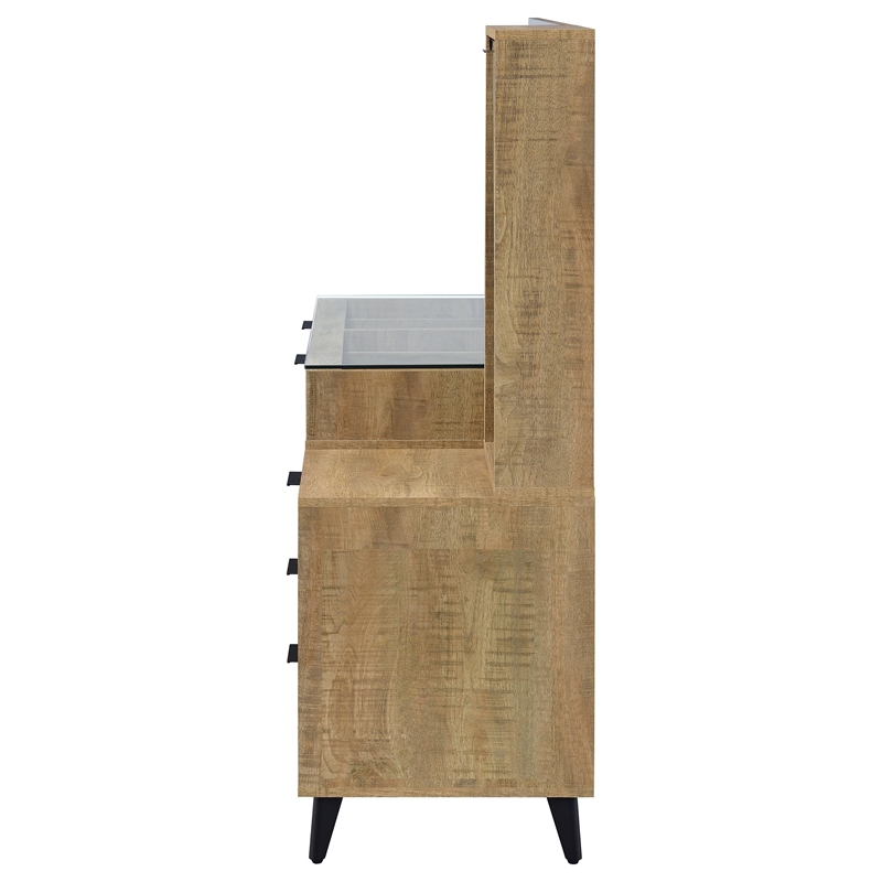 Pemberly Row 5-Drawer Makeup Vanity Table With LED Mirror in Brown
