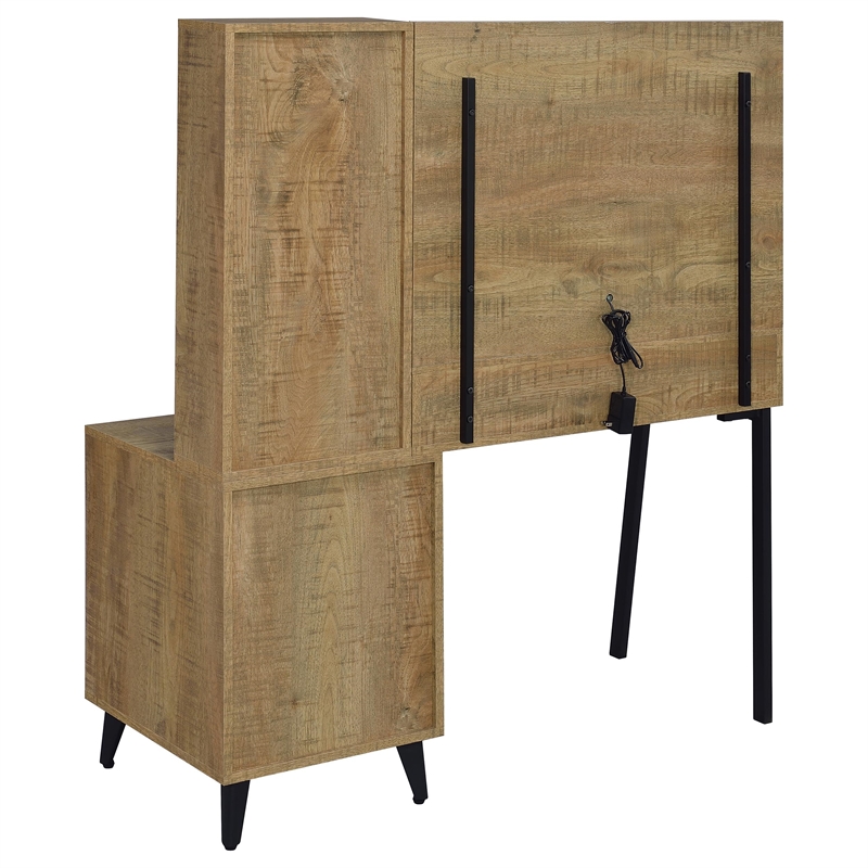 Pemberly Row 5-Drawer Makeup Vanity Table With LED Mirror in Brown