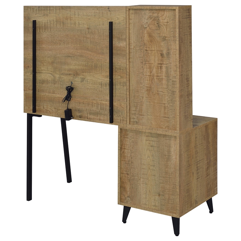 Pemberly Row 5-Drawer Makeup Vanity Table With LED Mirror in Brown