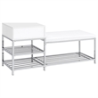 Pemberly Row 1-Drawer Shoe Storage Bench in White High Gloss and Chrome