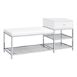 Pemberly Row 1-Drawer Shoe Storage Bench in White High Gloss and Chrome