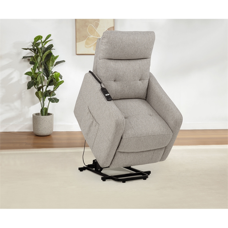 Pemberly Row Upholstered Fabric Power Lift Recliner Chair in Taupe