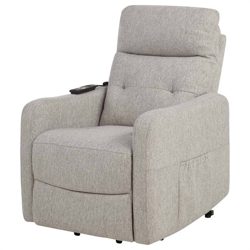 Pemberly Row Upholstered Fabric Power Lift Recliner Chair in Taupe