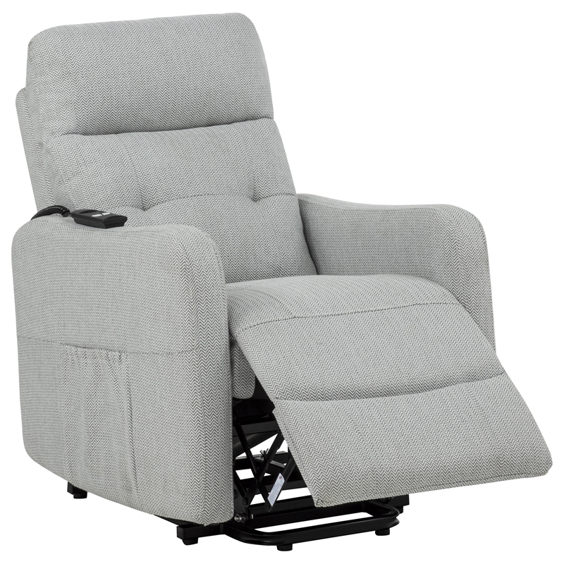 Pemberly Row Upholstered Fabric Power Lift Recliner Chair in Light Gray