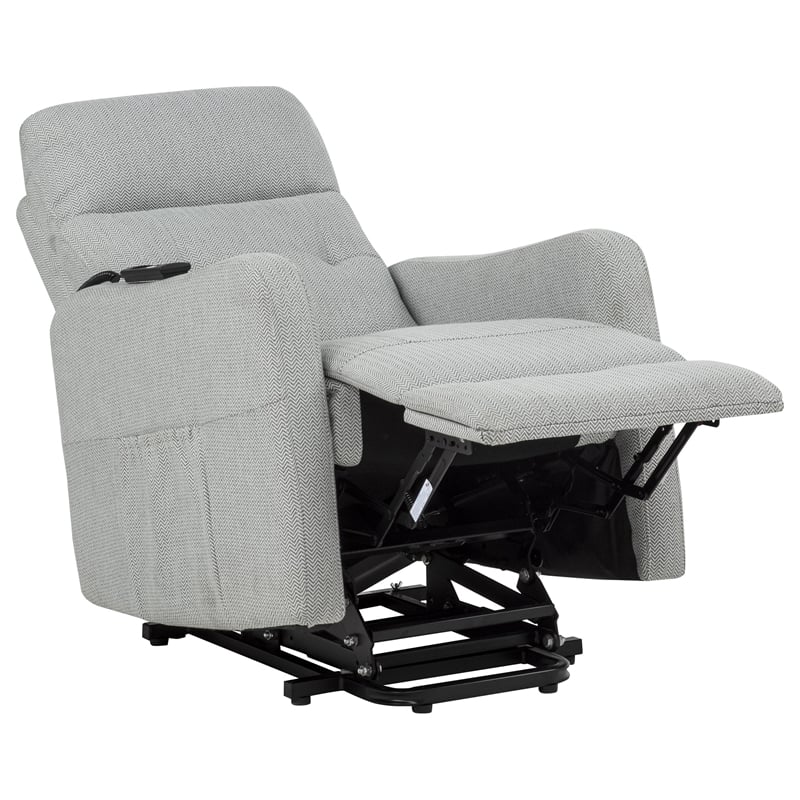 Pemberly Row Upholstered Fabric Power Lift Recliner Chair in Light Gray