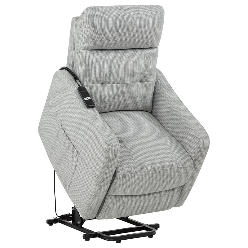 Pemberly Row Upholstered Fabric Power Lift Recliner Chair in Light Gray