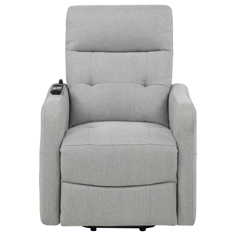 Pemberly Row Upholstered Fabric Power Lift Recliner Chair in Light Gray