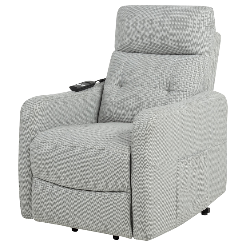 Pemberly Row Upholstered Fabric Power Lift Recliner Chair in Light Gray
