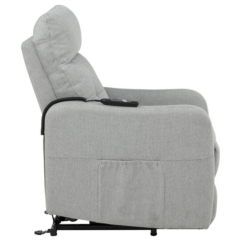 Pemberly Row Upholstered Fabric Power Lift Recliner Chair in Light Gray