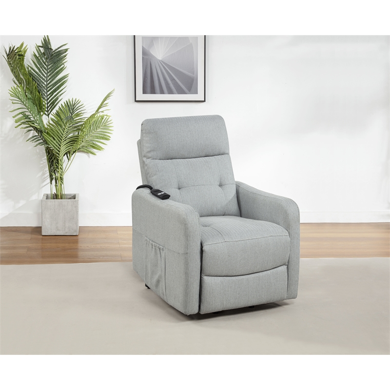 Pemberly Row Upholstered Fabric Power Lift Recliner Chair in Light Gray
