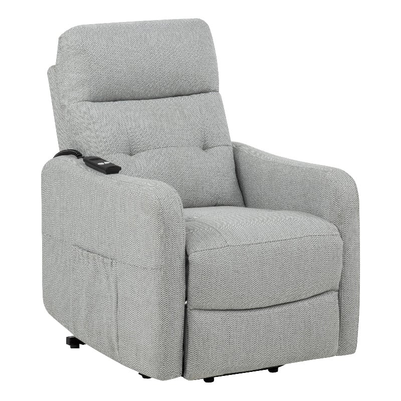 Pemberly Row Upholstered Fabric Power Lift Recliner Chair in Light Gray