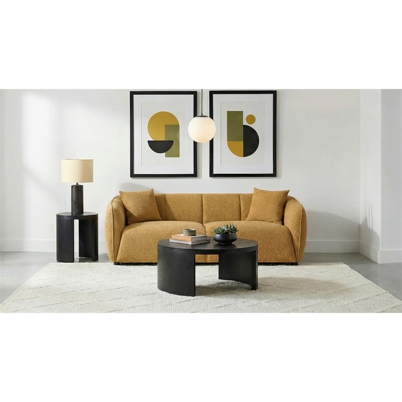 Pemberly Row Contemporary Fabric Upholstered Sofa in Mustard Yellow
