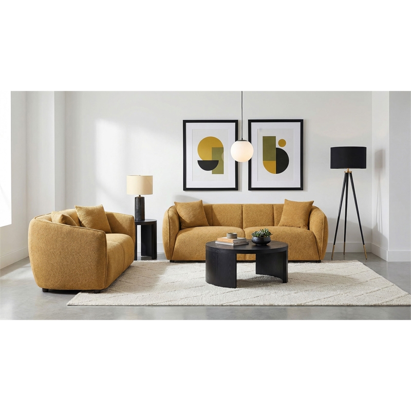 Pemberly Row 2-Piece Fabric Upholstered Sofa Set in Mustard Yellow