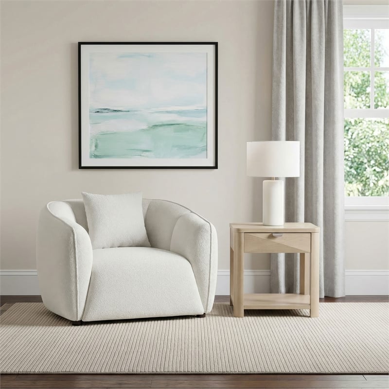Pemberly Row Contemporary Fabric Upholstered Accent Chair in Sand