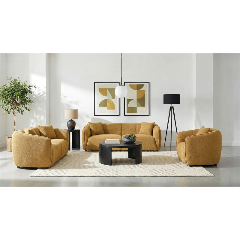 Pemberly Row 3-Piece Fabric Upholstered Sofa Set in Mustard Yellow