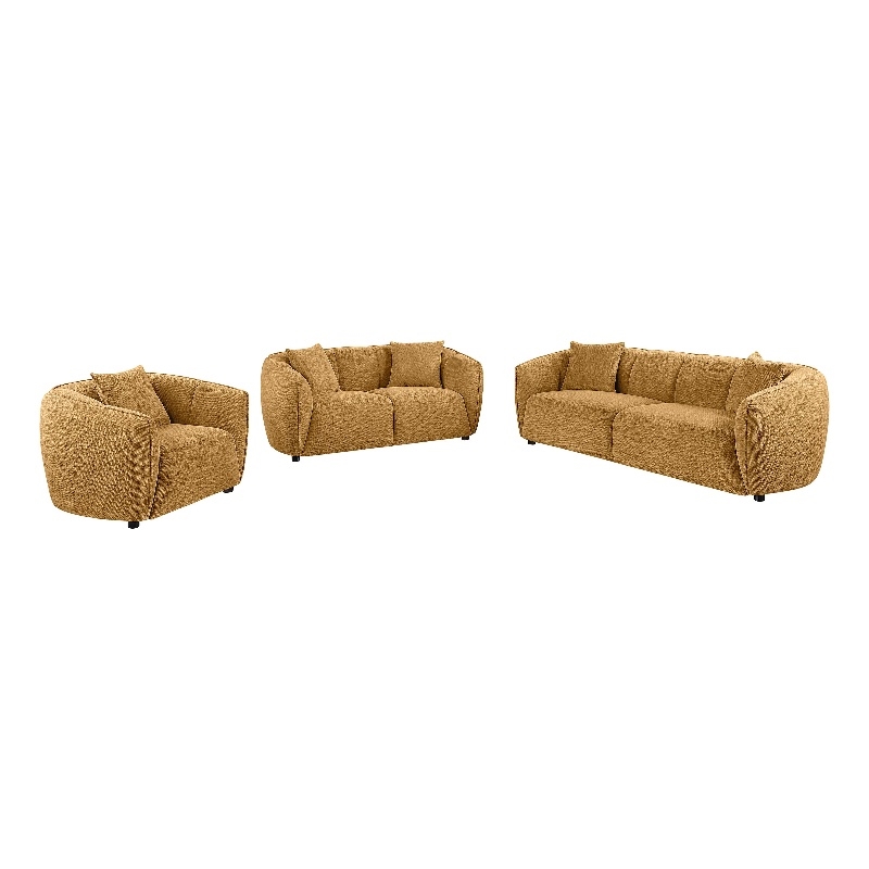 Pemberly Row 3-Piece Fabric Upholstered Sofa Set in Mustard Yellow