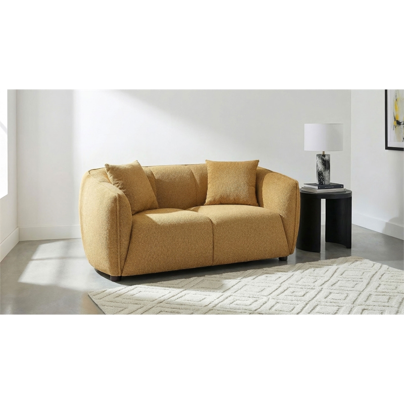 Pemberly Row Contemporary Fabric Upholstered Loveseat in Mustard Yellow
