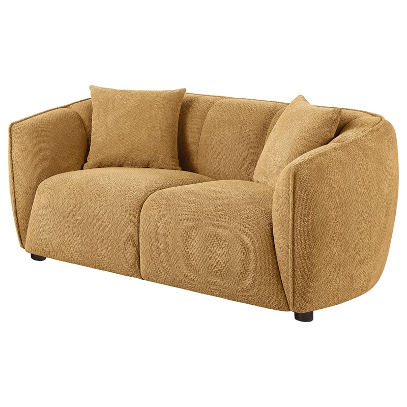 Pemberly Row Contemporary Fabric Upholstered Loveseat in Mustard Yellow
