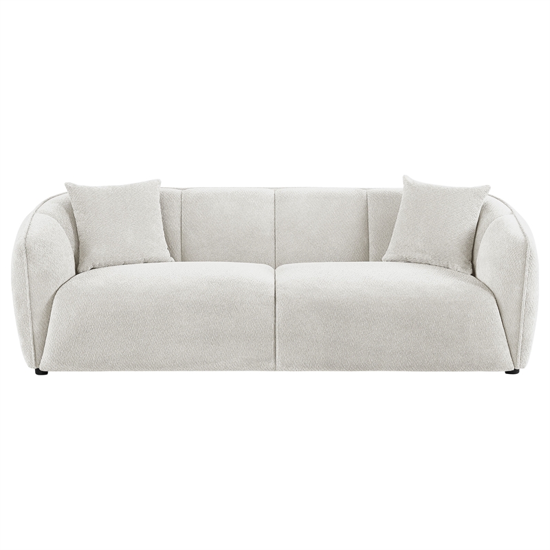 Pemberly Row Contemporary Fabric Upholstered Channel Back Sofa in Sand