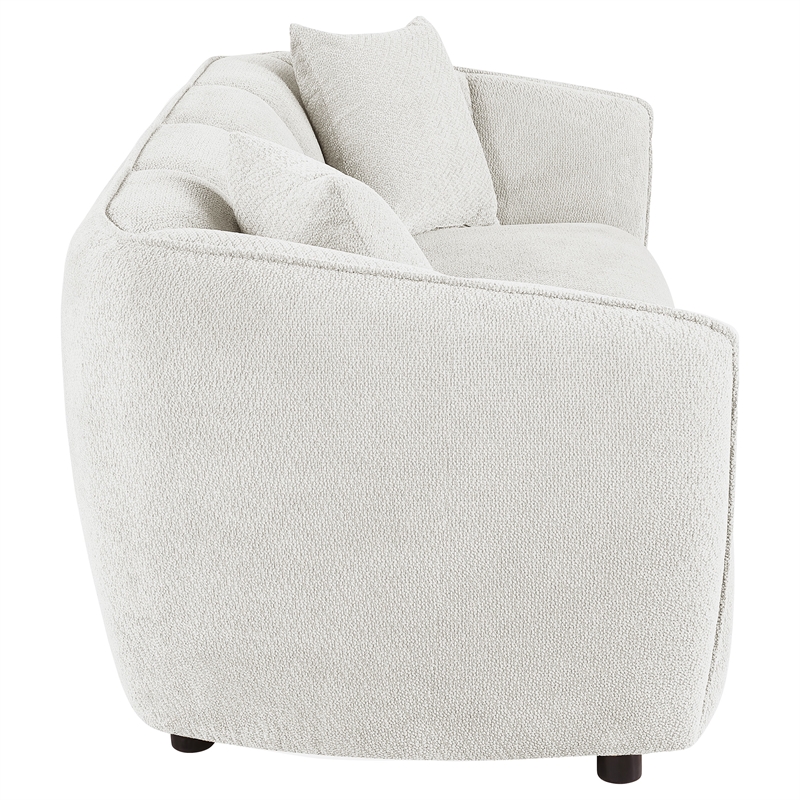 Pemberly Row Contemporary Fabric Upholstered Channel Back Sofa in Sand