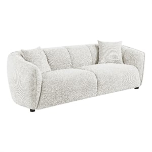 Pemberly Row Contemporary Fabric Upholstered Channel Back Sofa in Sand